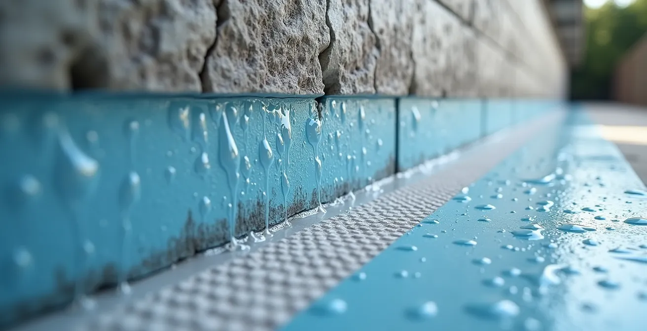 Cutaway view of basement wall showing proper insulation layers and vapor barrier installation