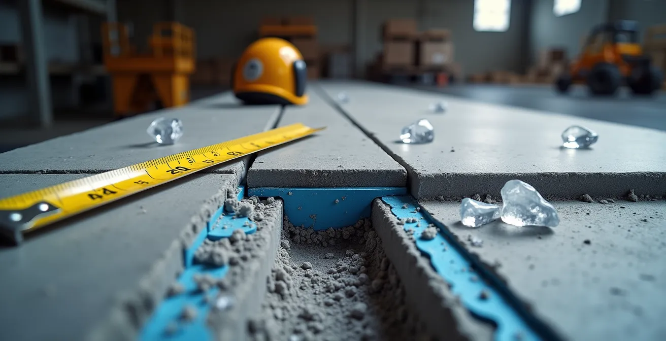 Cross-section view of properly installed trench drain with concrete haunch and isolation joints