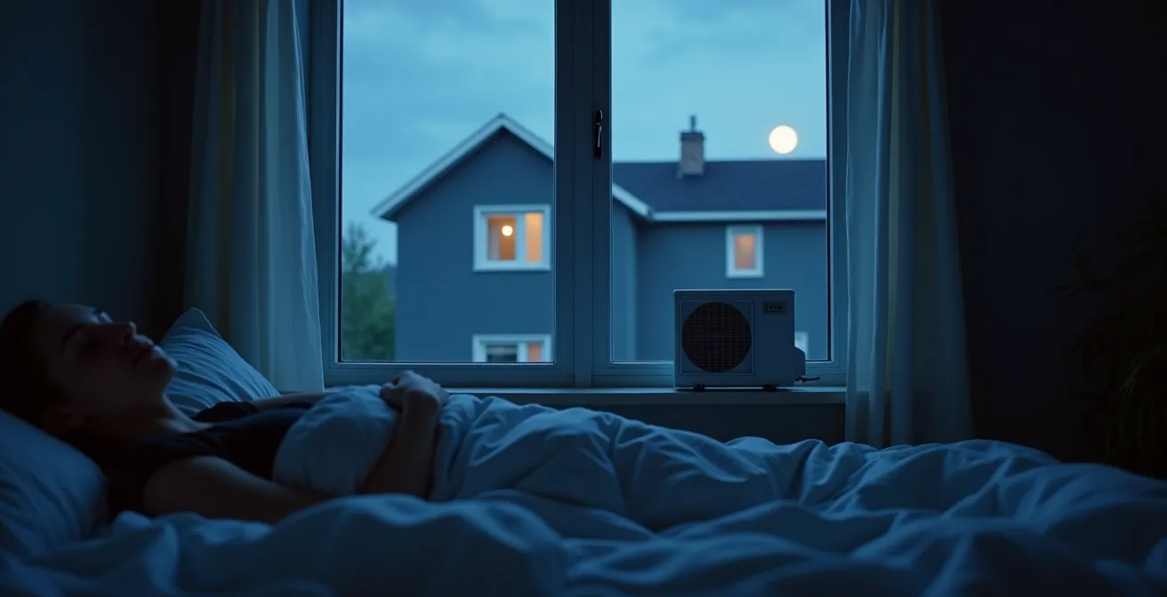 Nighttime comparison of heat pump and furnace operation in a quiet Quebec residential neighborhood