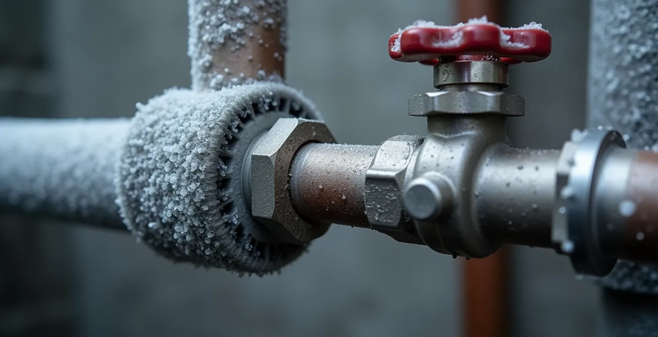 Macro shot of insulated pipes with frost protection in a Quebec basement setting
