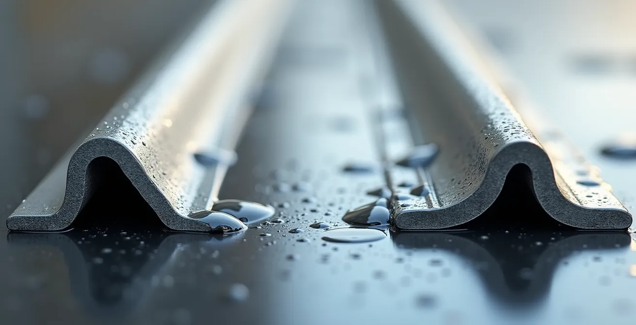 Macro close-up comparison of rounded versus square drain channel profiles