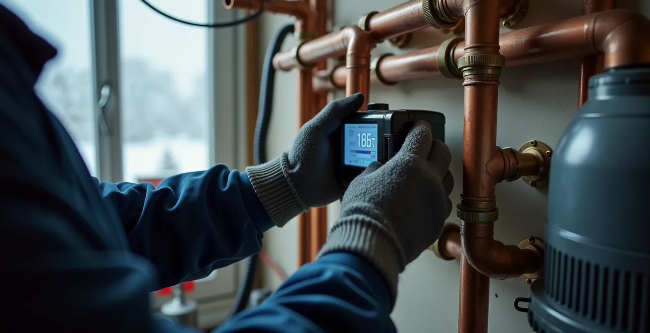 Professional hydronic pump installation showing variable speed circulator in a Quebec garage heating system